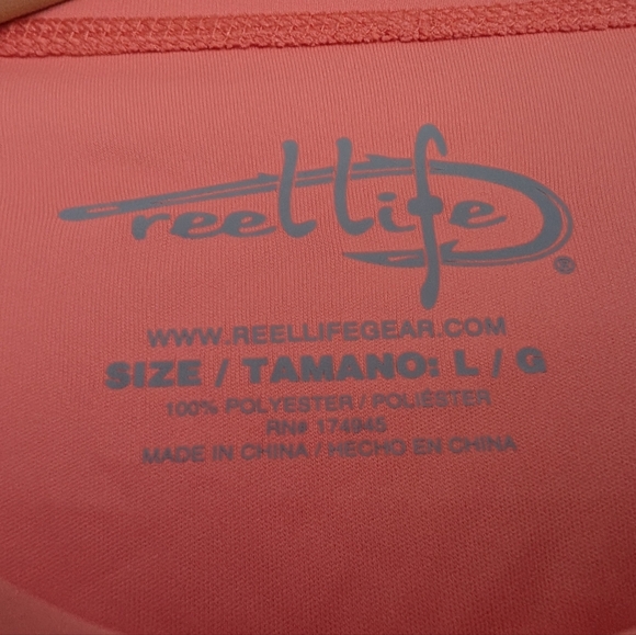 REEL LIFE Fishing Rashguard Lake View SPF50 Long Sleeve Coral Sun Defender Large - Picture 5 of 8